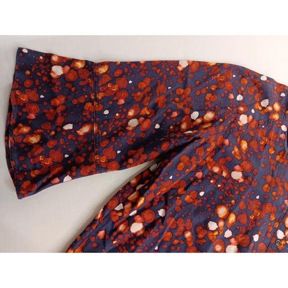 Westbound Boho Rugged Printed Raw Hem 3/4 Sleeve Button Up Rustic Tencel Medium - Picture 8 of 11